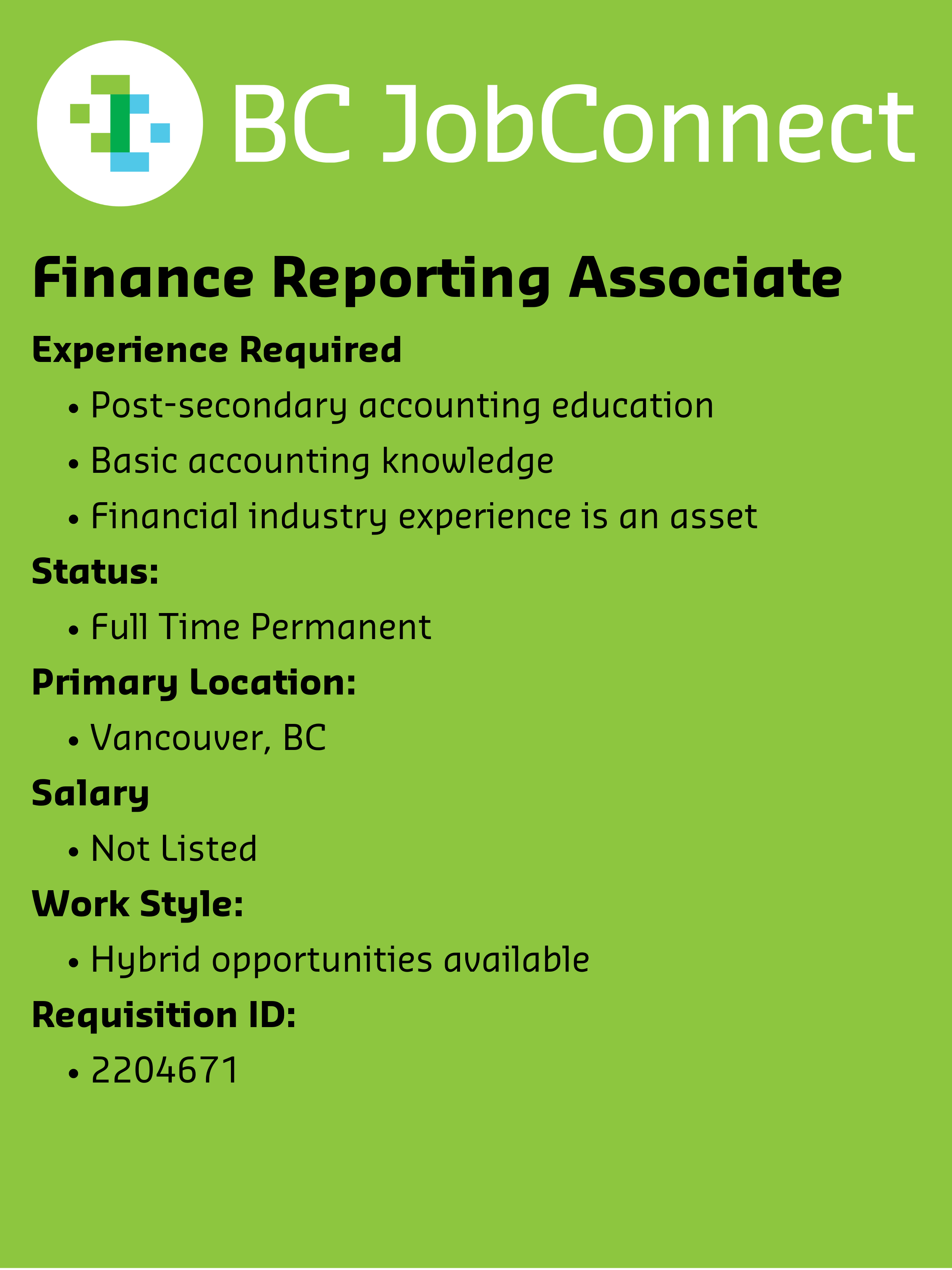 Job Posting Finance Reporting Associate (Raymond James) IECBC BC Job Connect