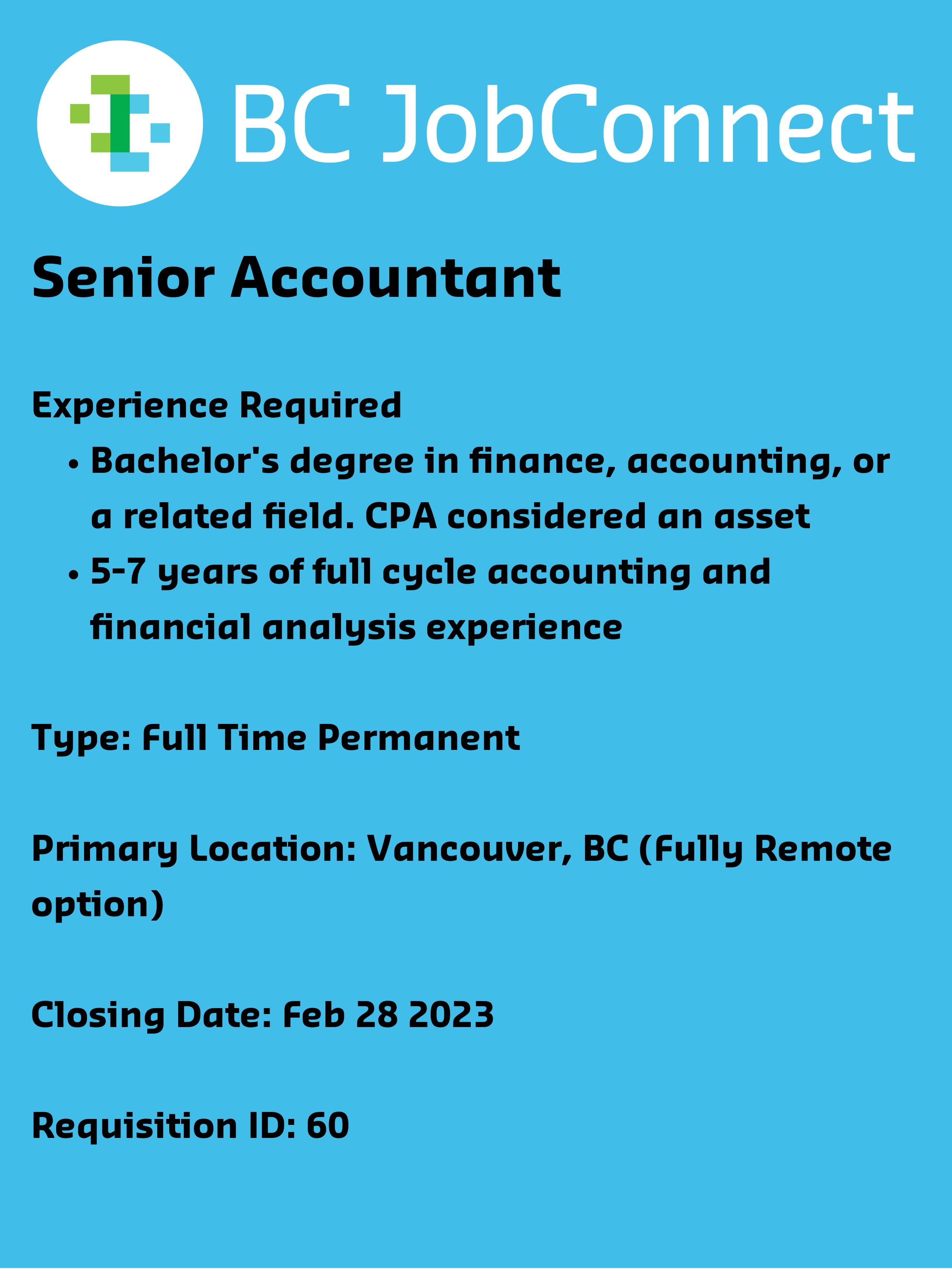 Job Posting Senior Accountant Purpose) IECBC BC Job Connect